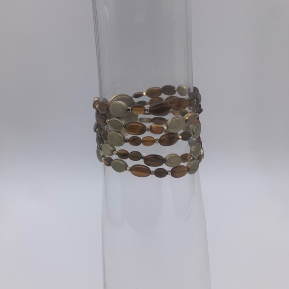 Vtg. MONET Tiger Eye & Gold Nugget Gemstone Stretch Bracelet With (Signed) Charm - Picture 4 of 8